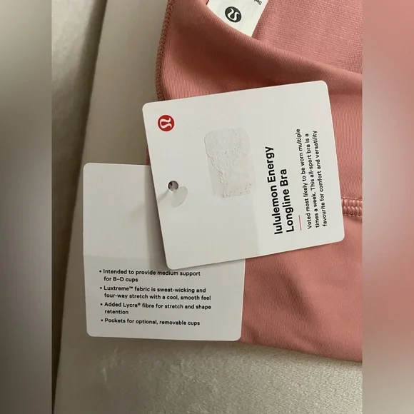 Lululemon NWT Energy Bra Longline Pink Puff Color Size 10 B/D